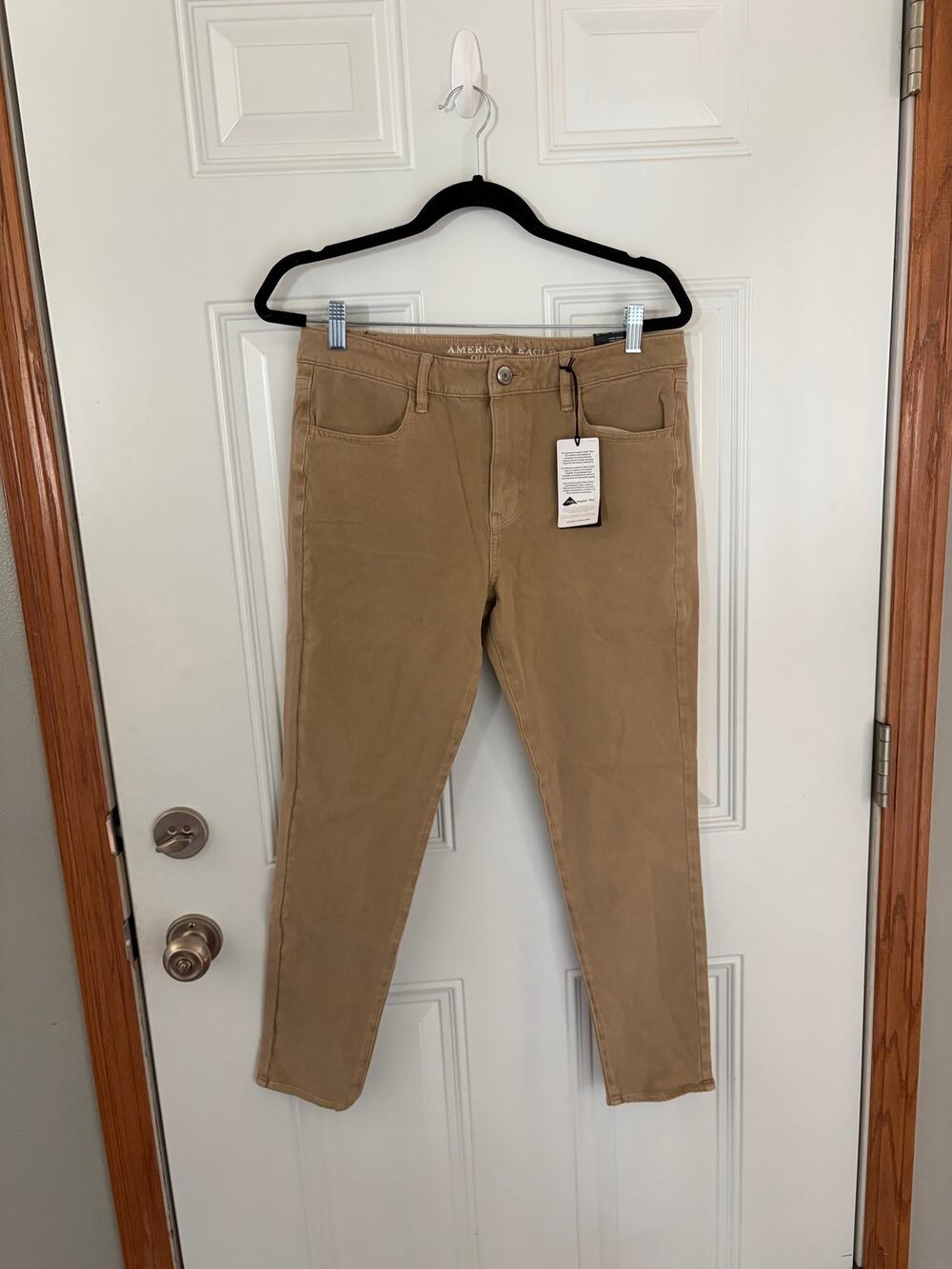 American Eagle AE Next Level Sateen X4 Hi-Rise Jeggings Tan Khaki Size 12 NWT